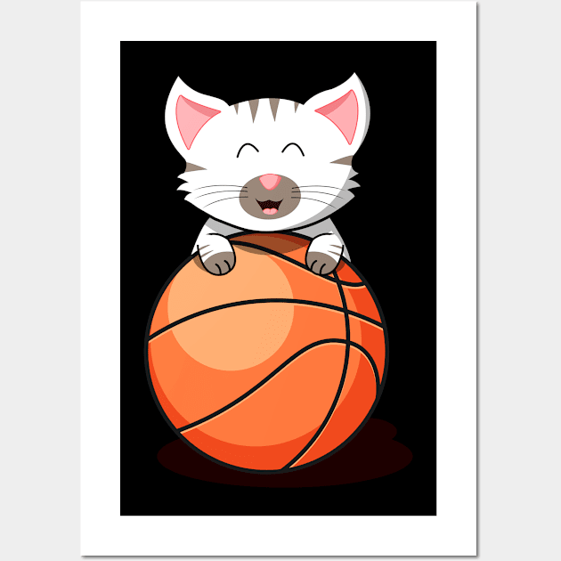 Basketball Cat Basketball Fan Motif White Kitten Wall Art by auviba-design